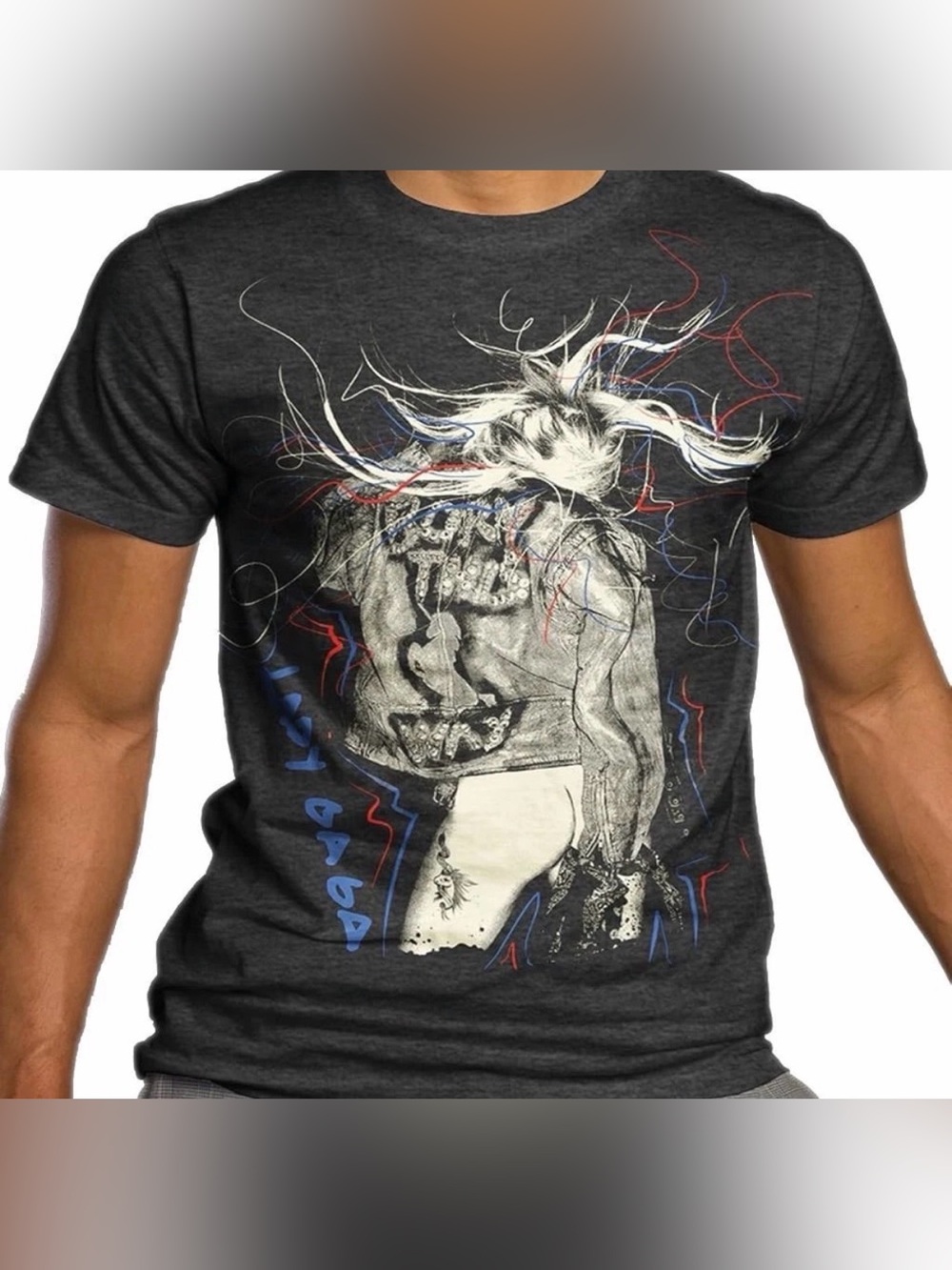 Men's Lady Gaga Scribbles Slim Fit T-shirt XL Grey NEW “Born This Way”